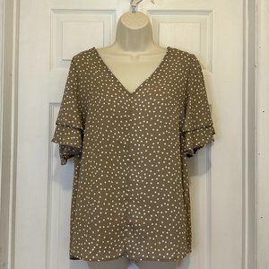 Andree V-neck Blouse in grey/olive with ruffle & dot design